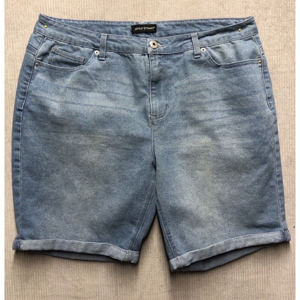 Ashley Stewart Womens Denim Jean Shorts Size 18 Cuffed Medium Wash Vacation